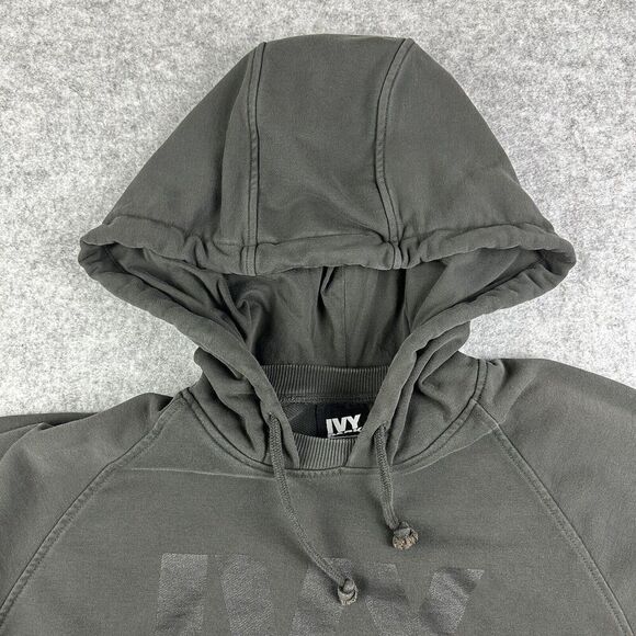 Ivy Park Cropped Hooded Sweatshirt Womens M Gray Oversized Streetwear Hoodie* - Picture 2 of 15